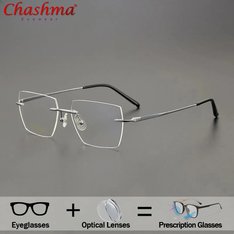 Men Pure Titanium Eyeglasses Quality Rimless Ready Prescription Glasses Frame Lightweight Spectacles Women Eyewear Temple 148mm