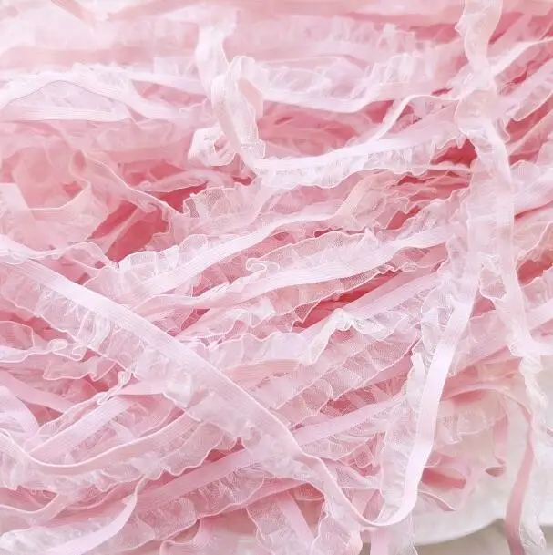 New Arrival 10 Meters Pink Ruffle Lace Fabric DIY Crafts Sewing Suppies Decoration Accessories For Garments Elastic Lace Trim