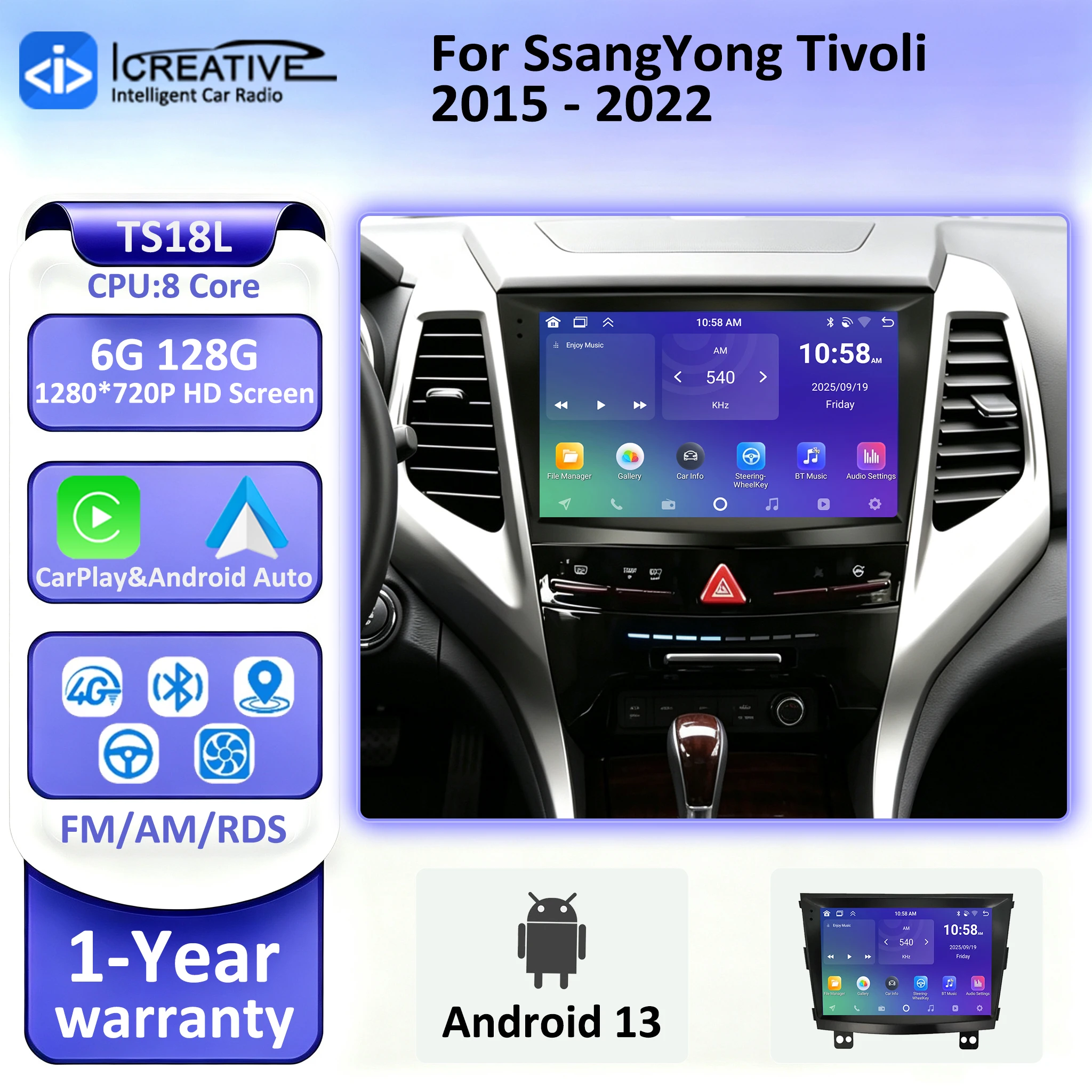 Carplay Android Auto Radio For SsangYong Tivoli Tivolan 2015-2022 Multimedia Player GPS Navigation Stereo 2din BT 4G Head Unit
