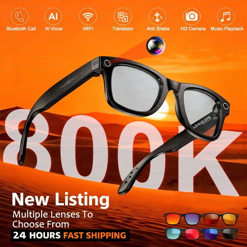 New 800W Camera Glasses Bluetooth Smart Glasses with Camera Voice Call Music Smart Sunglasses Video Sound Record AI Glasses 2025