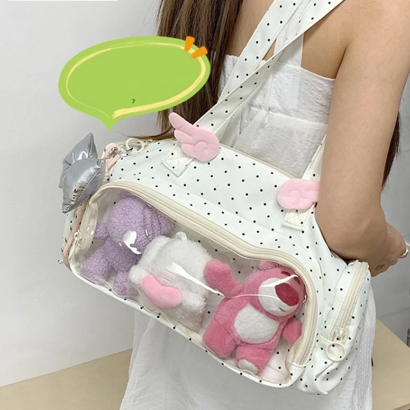 Angel Wings Ita-Tasche mit transparentem Sichtfenster, Damen-Umhängetasche im japanischen Stil, vielseitige Polka-Dot-Handtasche für den täglichen Pendelverkehr – Detail 26