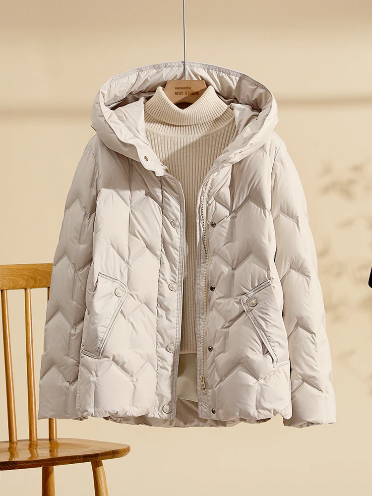 

Ladies Thiened White Du down Puffer Jaet Casual Hooded Coat Warm Versatile Slimming ort Sle Commute Simple Design
