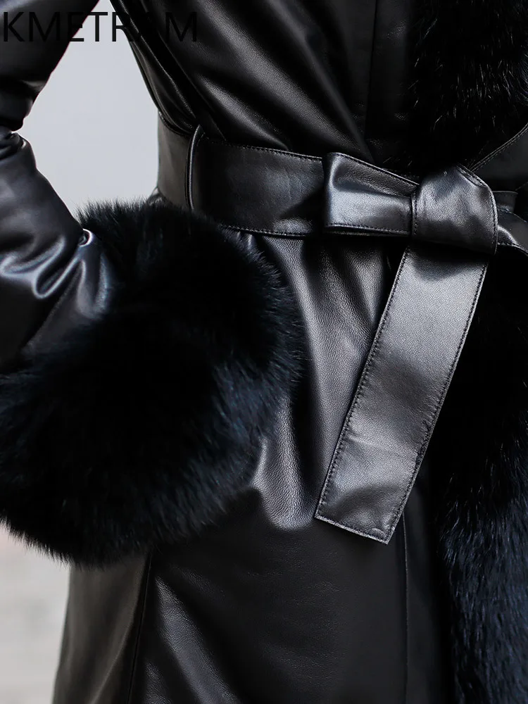 معطف KMETRAM من جلد الغنم الحقيقي معاطف طويلة من الفرو على الموضة مع قلنسوة ملابس شتوية للنساء 2025 كردينا جينزنايا