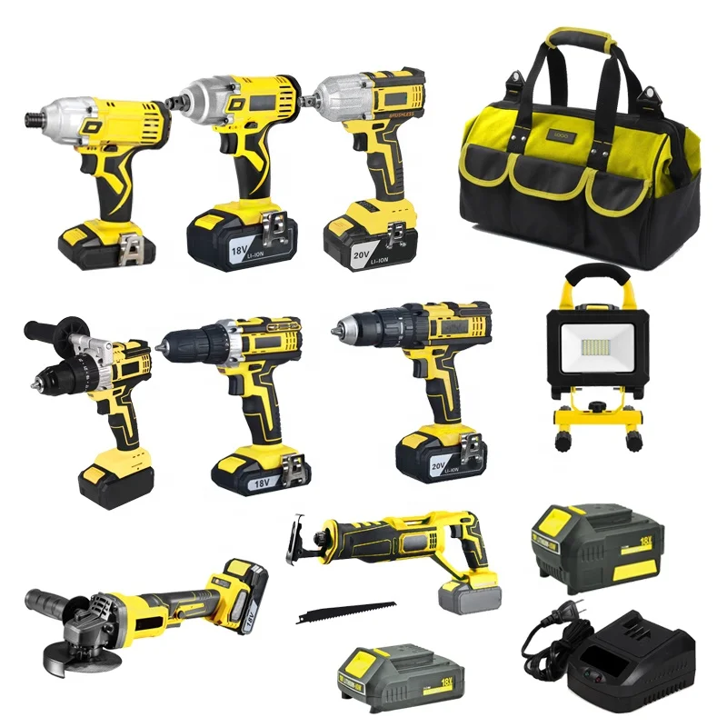 High Quality Household Cordless Tool Combo Kits 20V Lithium Battery Operated Hand Cordless Power Tool Set