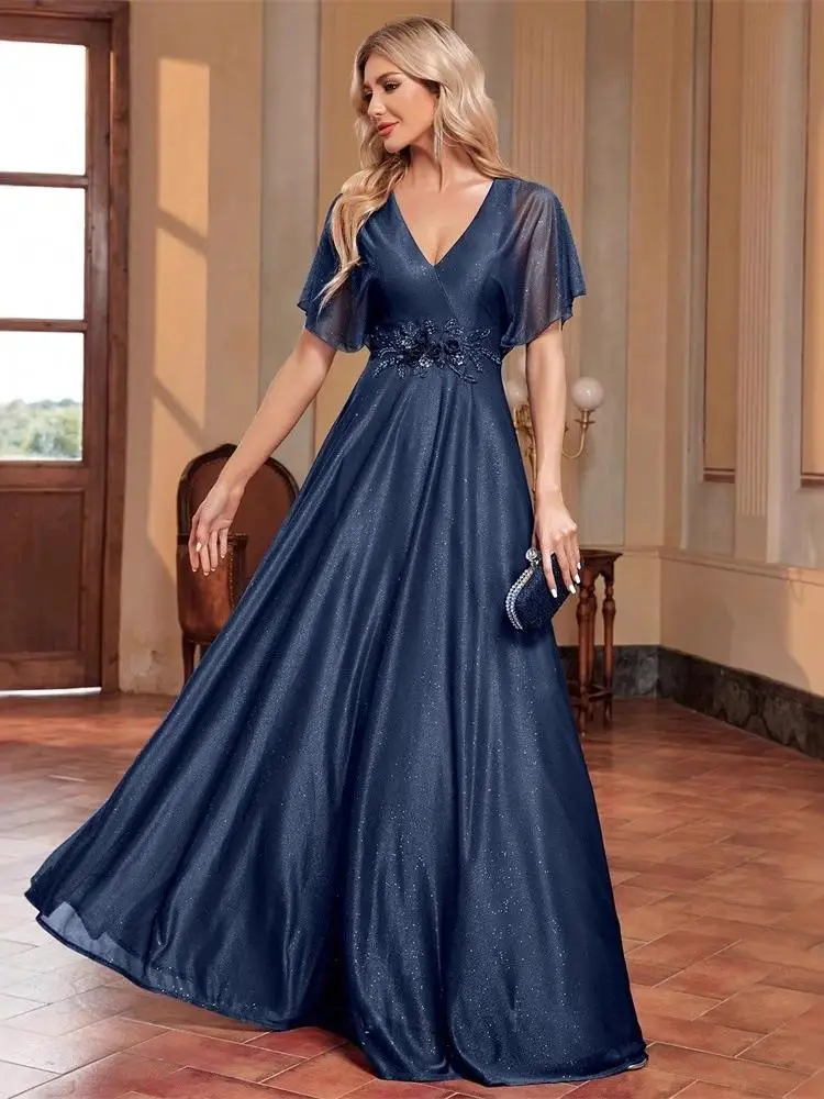 Recién llegado, vestido de noche Svel ajustado con adornos florales azules para mujer Par Dr Maid of Dr, seda de cintura baja