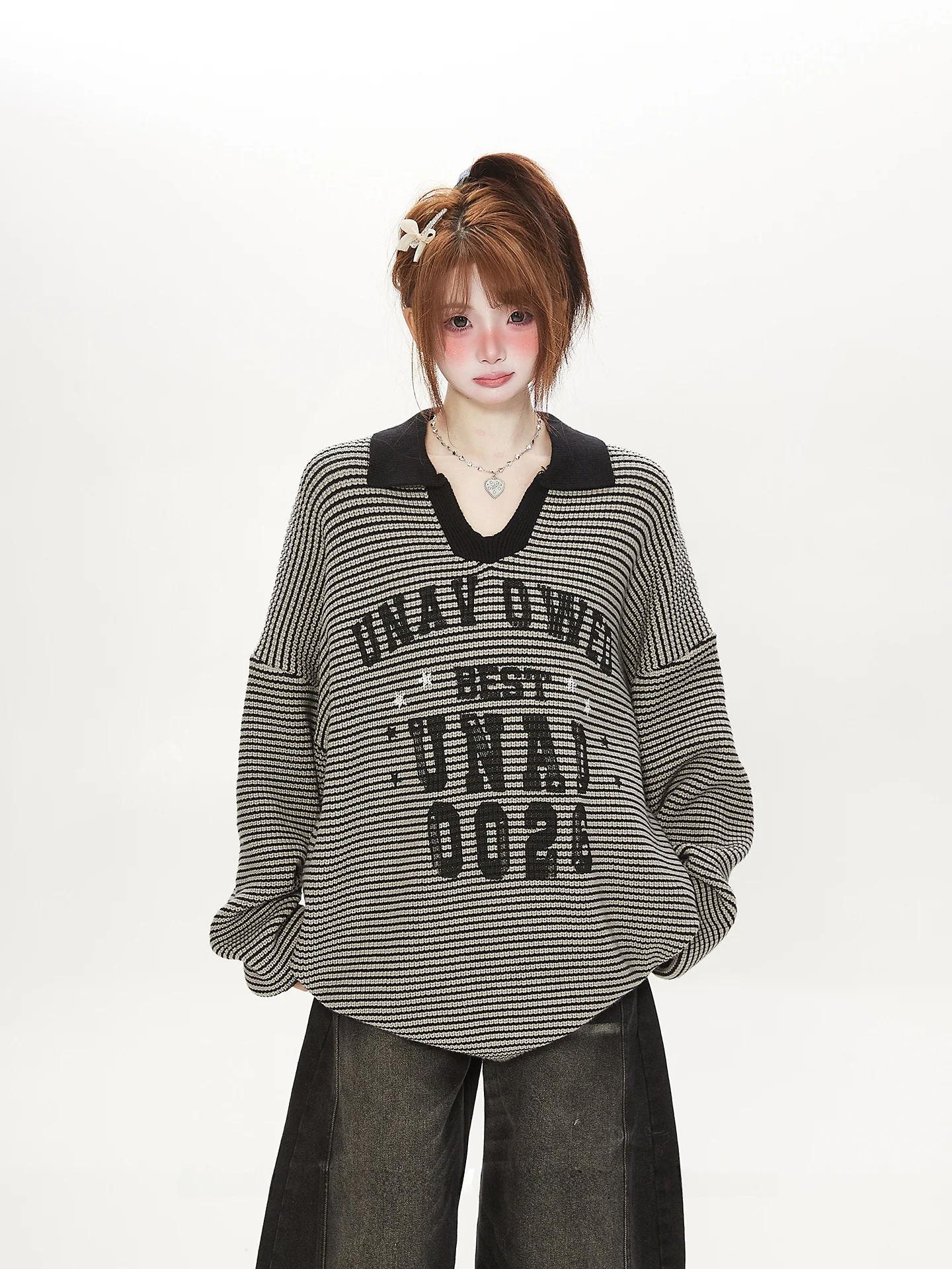 

Повседневный женский свитер на весну-осень 2026 года, новинка, вязаный, в полоску, с длинным рукавом, стандартный крой, мягкий, средней толщины