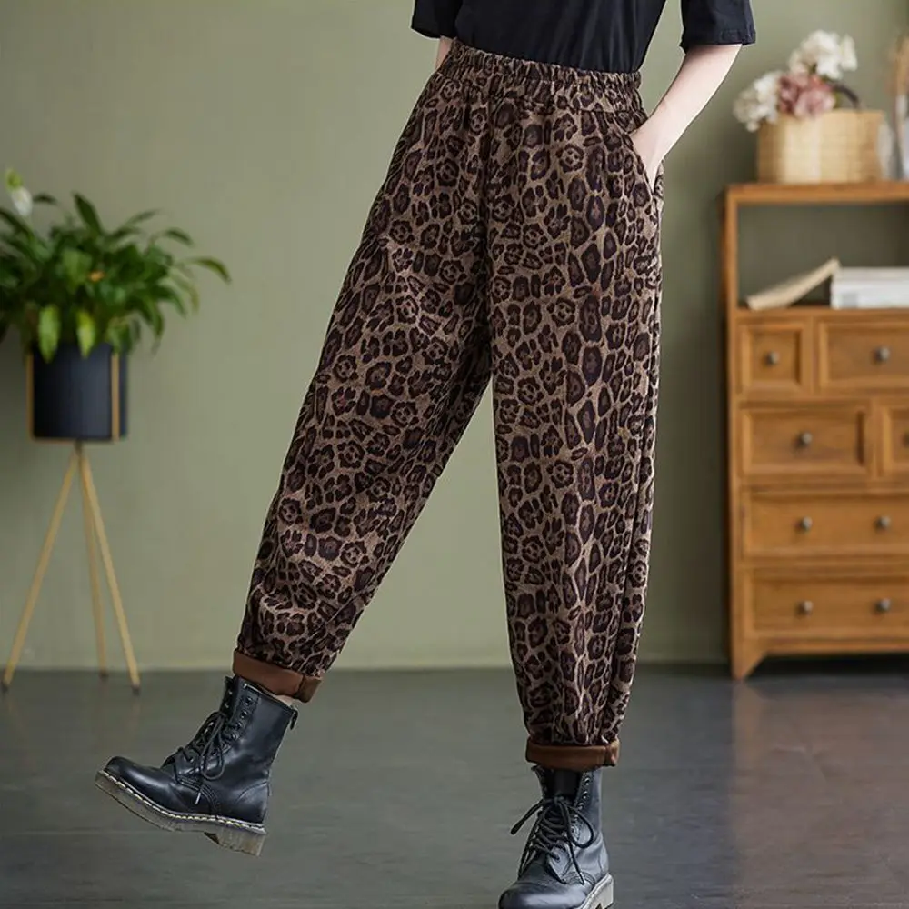 Plus Size 5XL 150kg Autumn Women\'s Pants Oversized Woman clothing Female Leopard Trousers for women Large Size Trousers