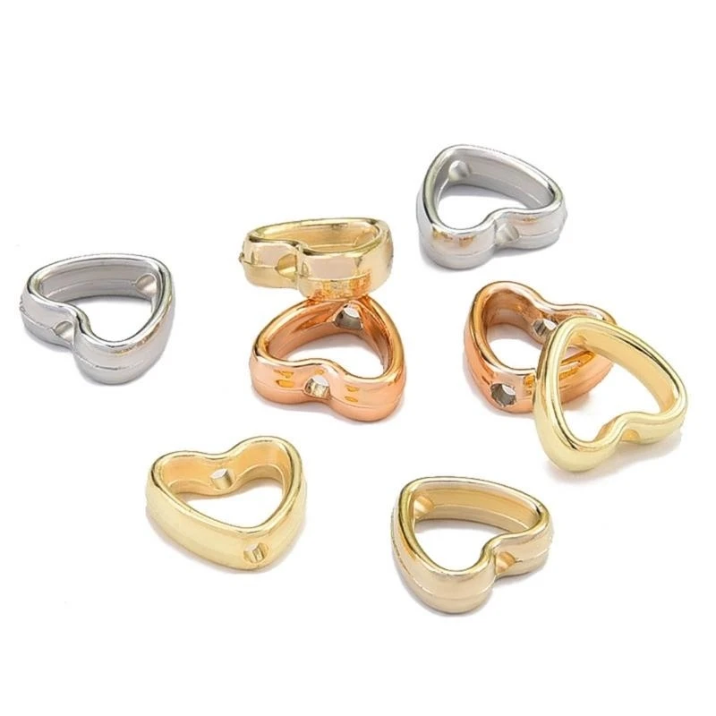  Pack of 50 Fashionable Heart Shaped Double Hole Beads CCB Material Hollow Hearts