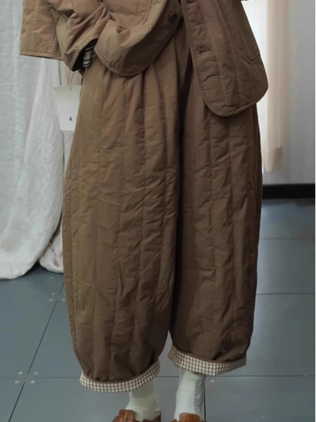 Women's Faionable Lightweight Loose down Straight Leg Cotton Pants Long Trousers Winter Simple mat Sle