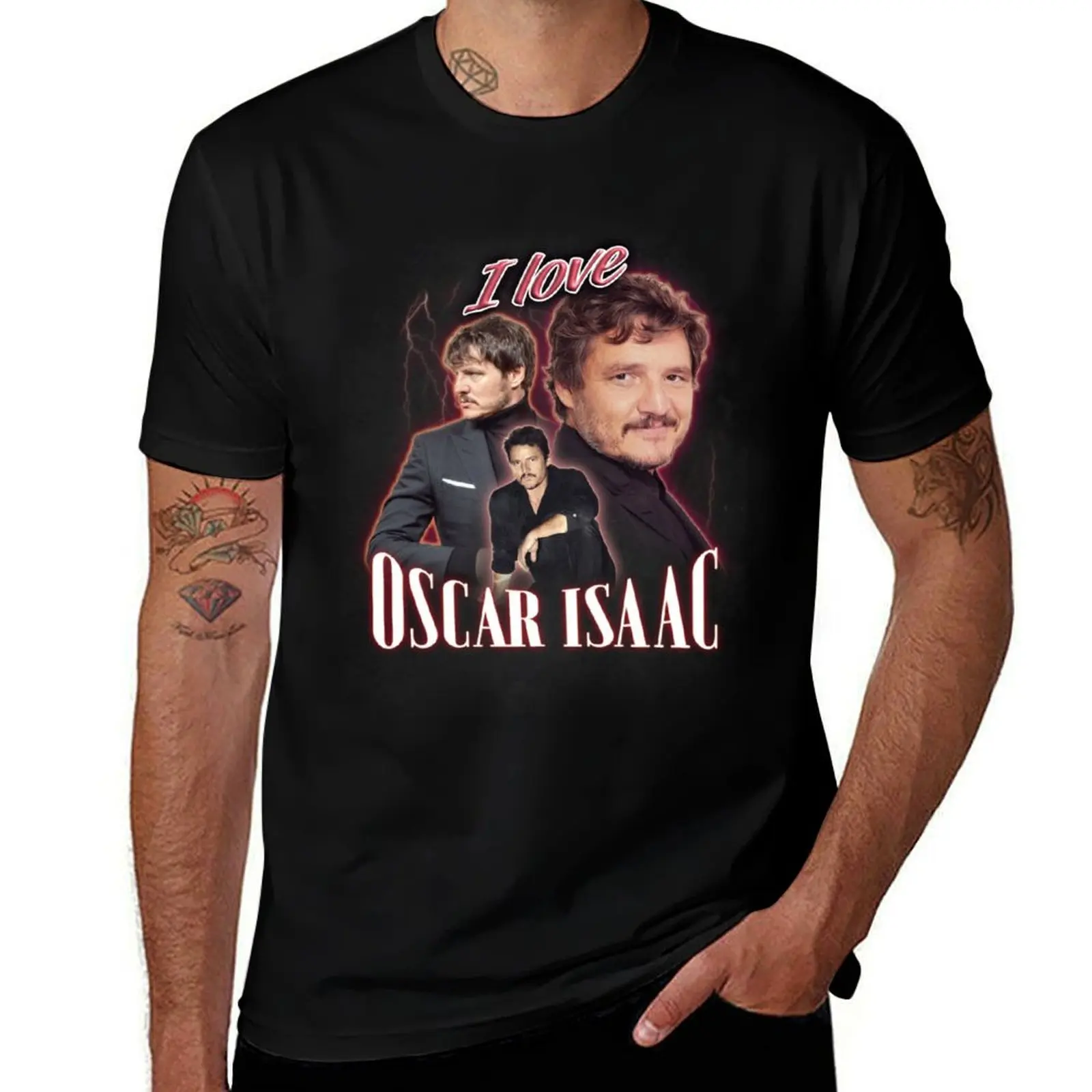 

I Love Oscar Isaac Pedro Pascal Cursed Fan Collage T-Shirt baggy shirts quick drying basketball graphic tees anime shirts men