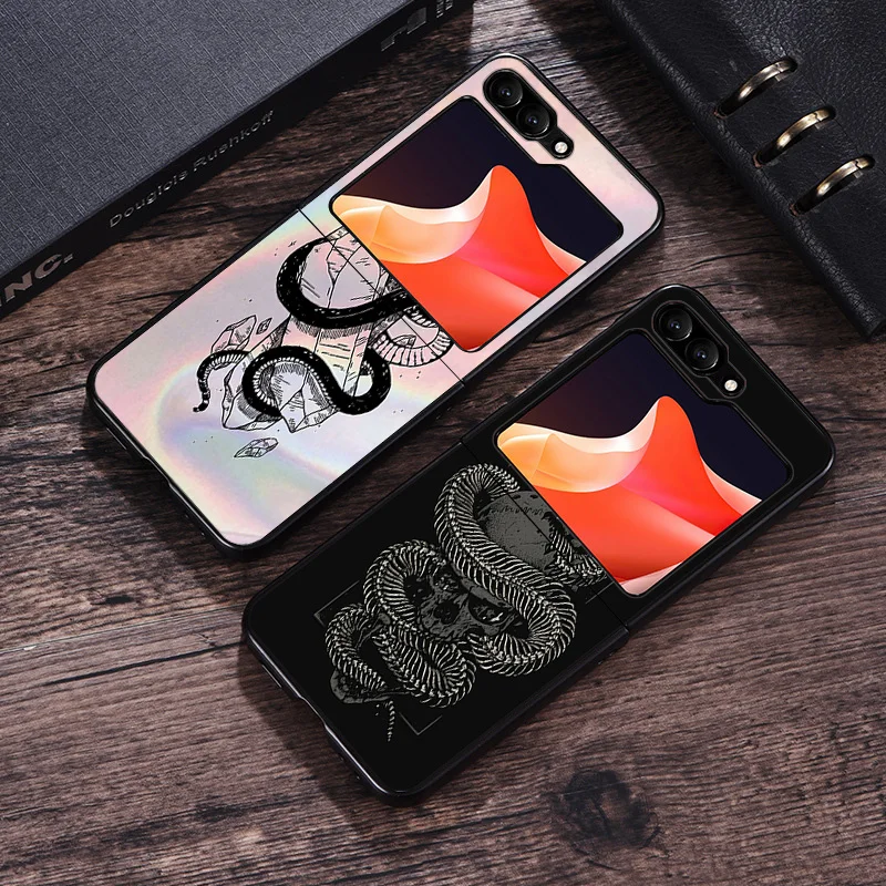 Matte Phone Case For Samsung Galaxy Z Flip6 5G Flip5 Flip4 Flip3 ZFlip 6 3 4 5 Snake Skin Print Hard Black Cover image 6
