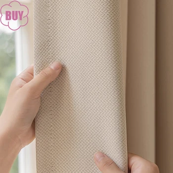 맞춤형 자카드 질감 밀크티 베이지 셔닐 두꺼운 커튼, 거실 침실 프렌치 창 파티션 마감