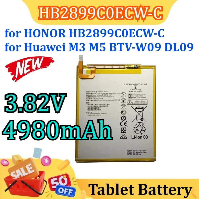 

New 3.82V 4980mAh for HONOR HB2899C0ECW-C for Huawei M3 M5 BTV-W09 DL09 Pad Tablet Battery