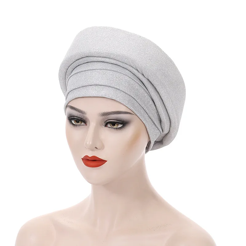 2025Glitzer Plissee Frauen Turban Kappe Hijab Afrikanische Auto Gele Headtie Weibliche Kopf Wraps Nigeria Hochzeit Kopfschmuck Turbante