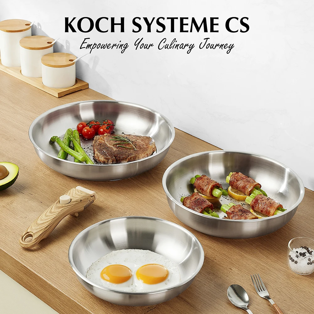 

KOCH SYSTEME CS 4pcs Stainless Steel Frying Pan Set, Stainless Steel Pans with Removable Handle, Pan Set for Kitchen Cooking