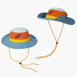 Korean Summer Thin Splicing Contrasting Color Surf Hat Outdoor Windproof Strap Big Eaves Embroidered Sunshade Bucket Cap Gorras