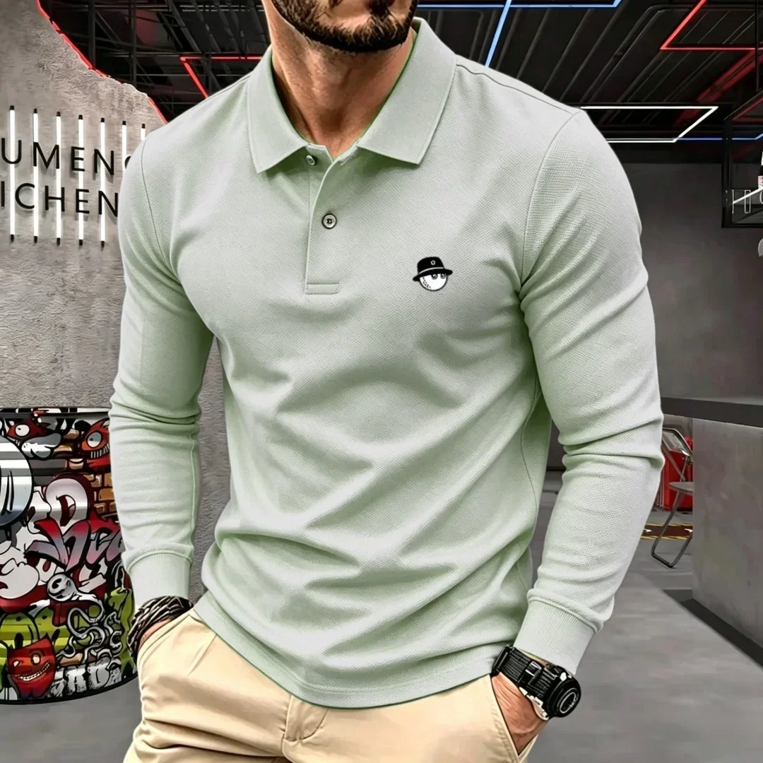 100 % reine Baumwolle, hochwertige Marke, Herren-Polohemd mit langen Ärmeln, Herbst-/Winterkollektion, modisches, luxuriöses Golfoberteil mit Stickerei, lässiges T-Shirt. – Detail 12