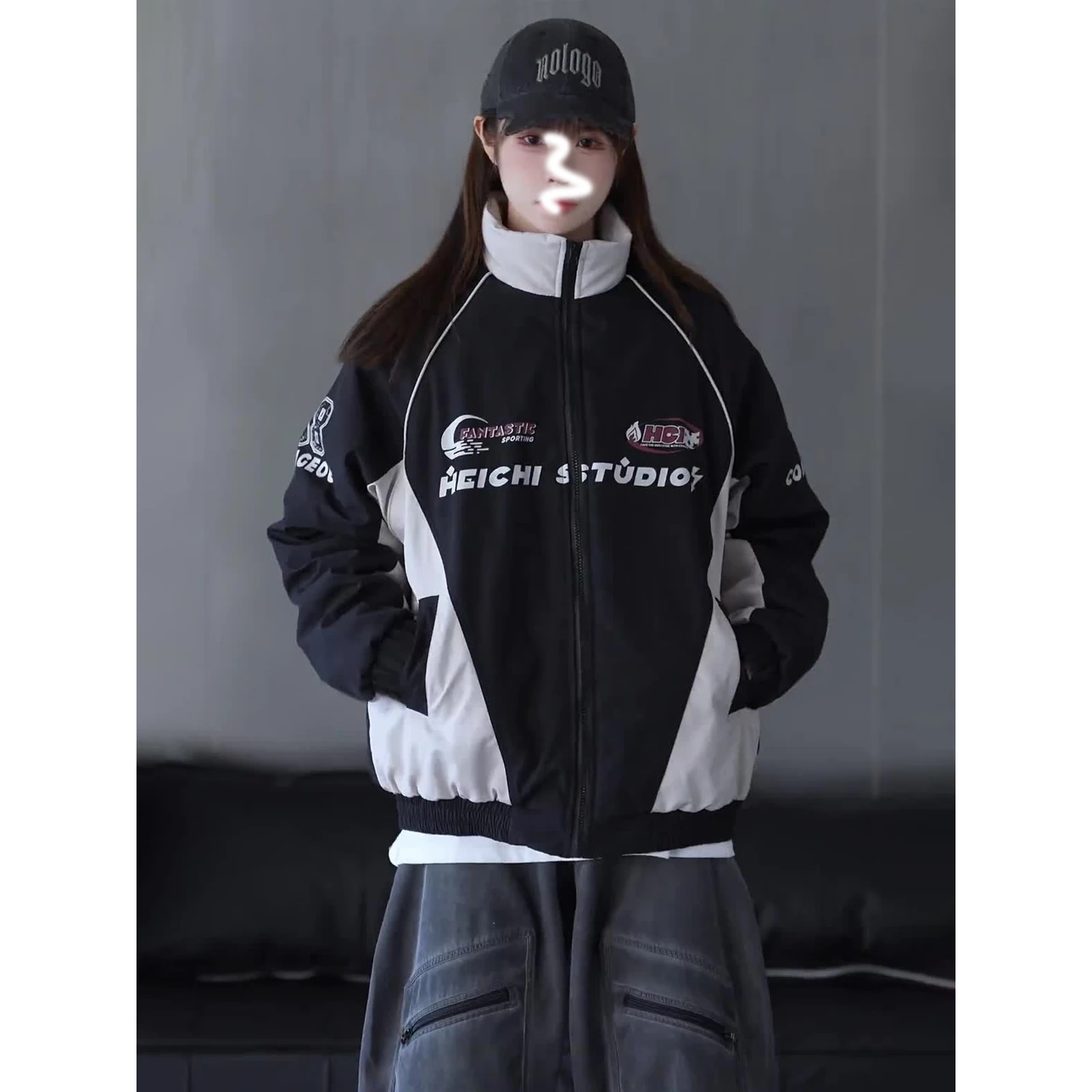 

Ретро-куртка в американском стиле с контрастными вставками и воротником-стойкой, утепленная хлопковая мужская зимняя свободная куртка в уличном стиле