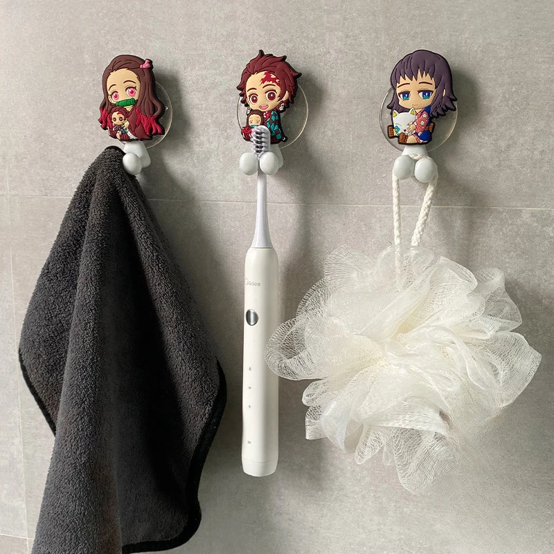 Anime Demon Slayers Doll Toy Electric Toothbrush Holder Nezuko Tanjirou Zenitsu Wall Mounted Bathroom Toothbrush Shelf Towel Ra - view 2