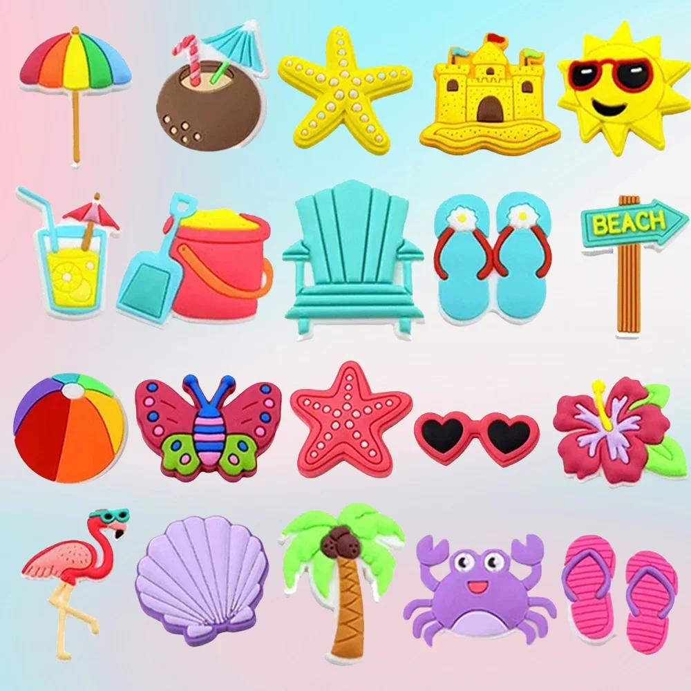 

New Arrival Summer Beach Series 1PCS Shoe Charm Cartoon Drink Sunglasses Bag Accessories Button Crab Hole Slipper Buckle Decor