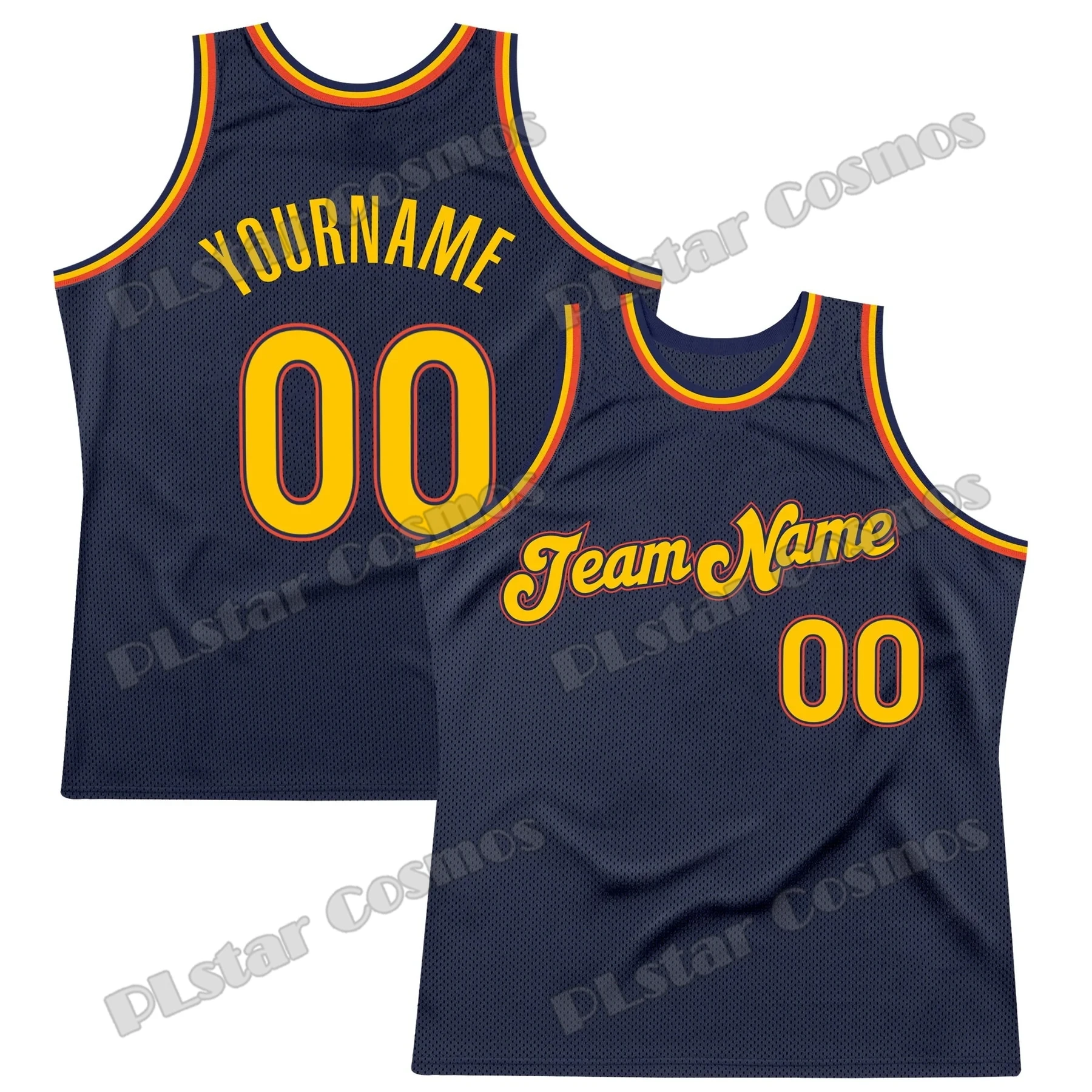 

Custom Name & Number Navy Gold-Orange 3D Printed Men's Throwback Basketball Jersey Youth Summer Sport Basketball Vest LBX14