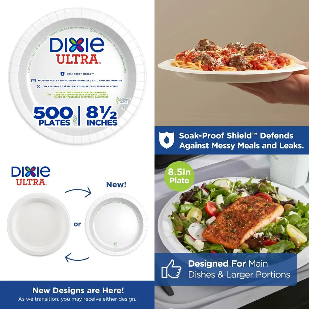 

Heavy-Weight 8.5 Inch White Paper Plates, 500 Count, Bulk Case, 4 Packs, 125 Count Per Pack, Large Disposable Dinnerware Set