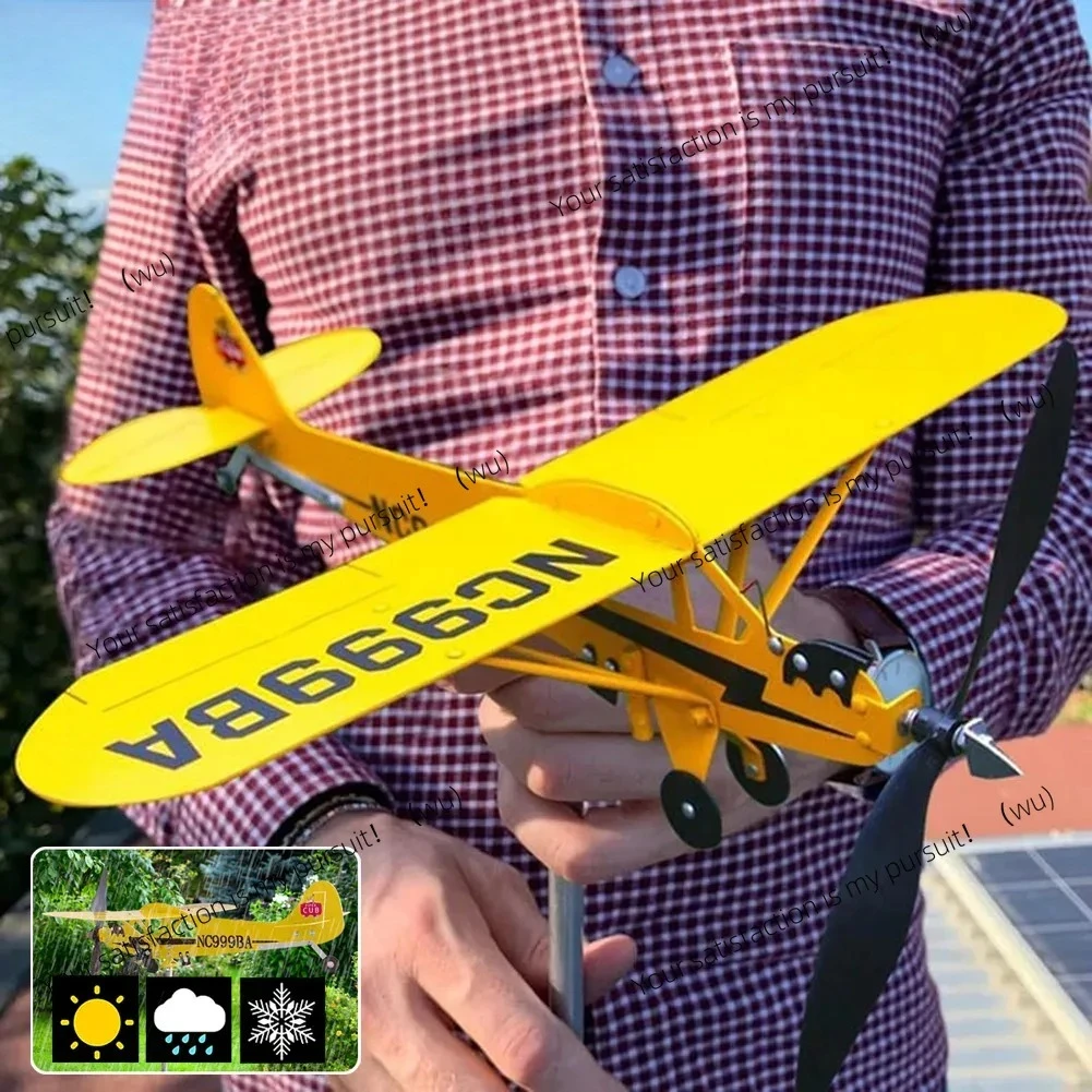 Airplane Weather Vane Piper J3 Cub Wind Spinner For Garden Durable Metal Windmill Aircraft Weather Vane Outdoor Garden Decor