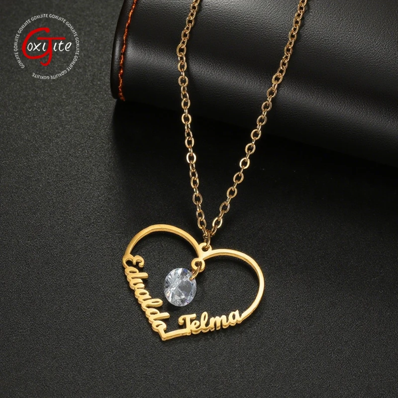 

Goxijite Personalized Love 2 Names Necklace Stainless Steel Customized Date Letter Hanging Stone Necklaces Couple Jewelry Gift