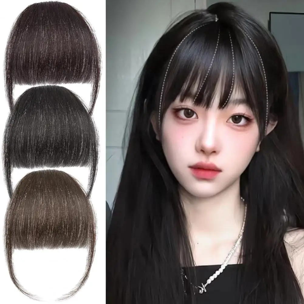 Women Clip-in Natural Forehead Bangs Hair Extensions Black Brown Straight Bangs Fringe Wig Hairpieces Synthetic Bangs