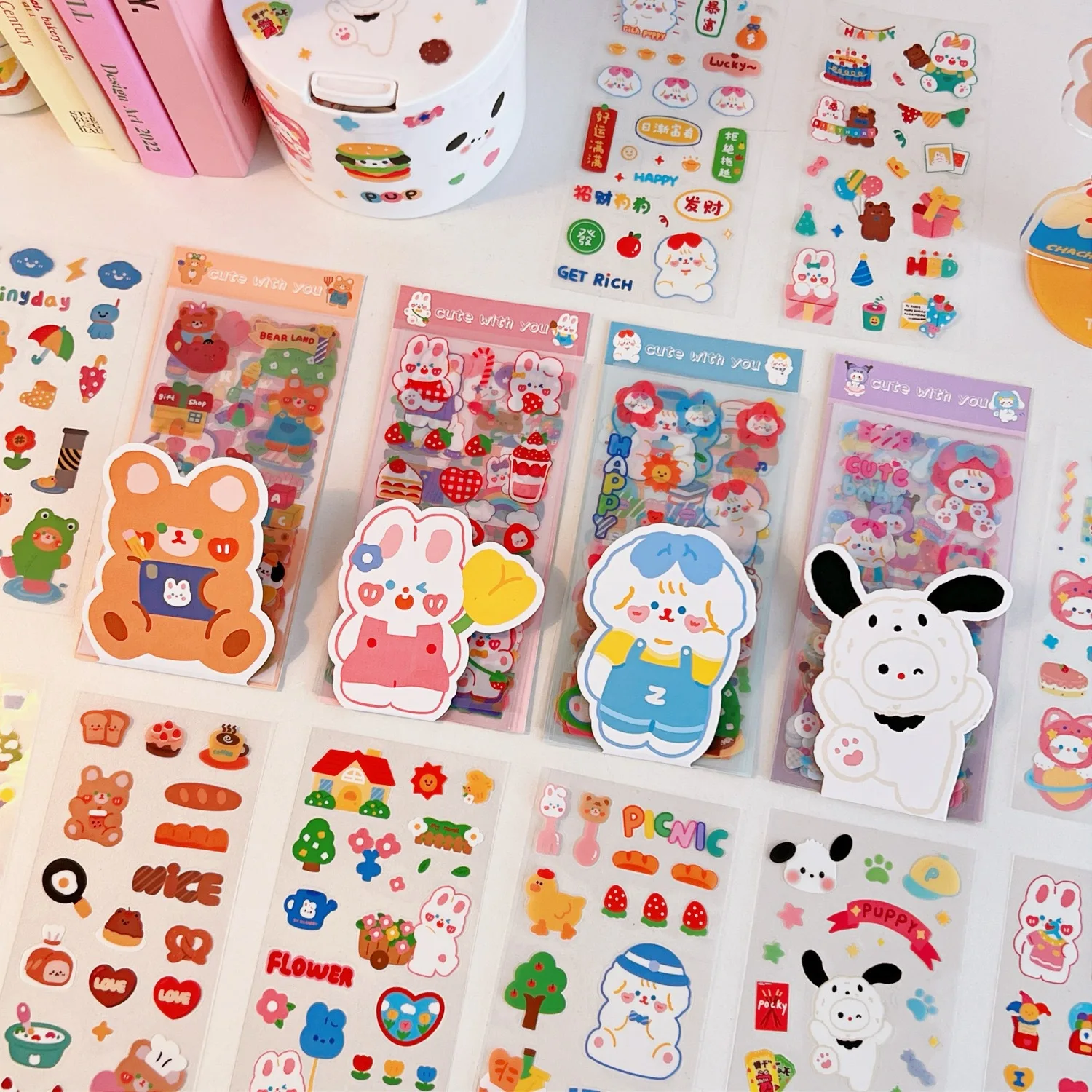 SKYSONIC BOBO 10 Sheets Journal Decor Stickers Scrapbook Lable Cute Kawaii Idol Hand Agenda Materials Postcards Korean Supplies