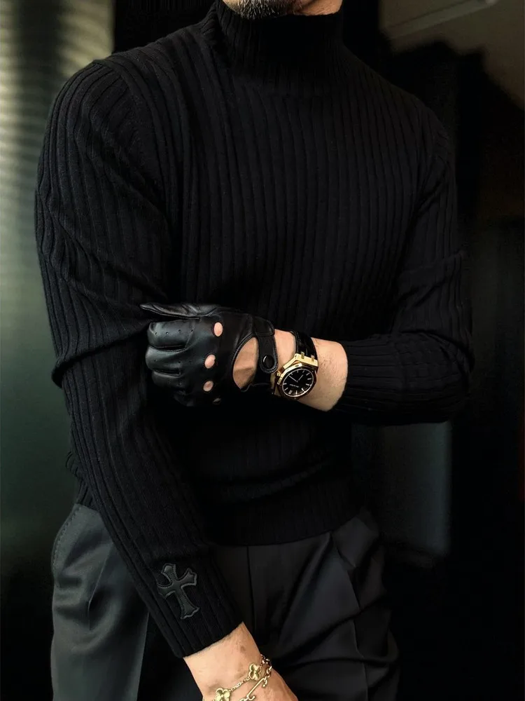 

Autumn Winter Men's Slim Fit Long Sve Knitted Sweater High Collar Luxury Base Layer irt Casual Sle Comfortable Soft Fa...