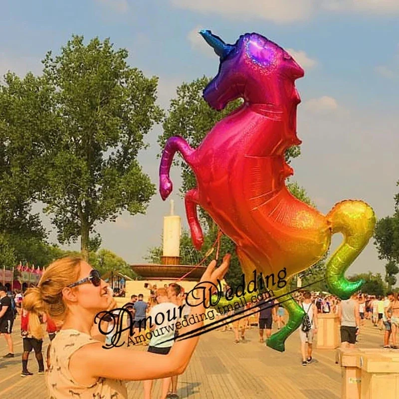 Globo de unicornio con gradiente láser gigante de 125x90cm, globo de aluminio de unicornio arcoíris para gran evento, decoración de fiesta de cumpleaños, juguetes para niños
