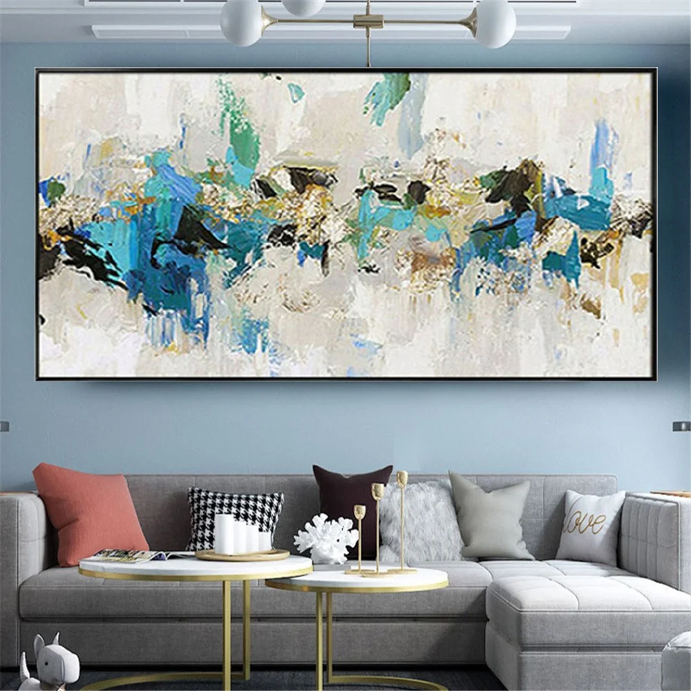 

Handmade Abstract Wall Art Oil Painting Decor Live Artwork Large Horizontal Mural Gold Fine Picture For Home Room Pendant Poster