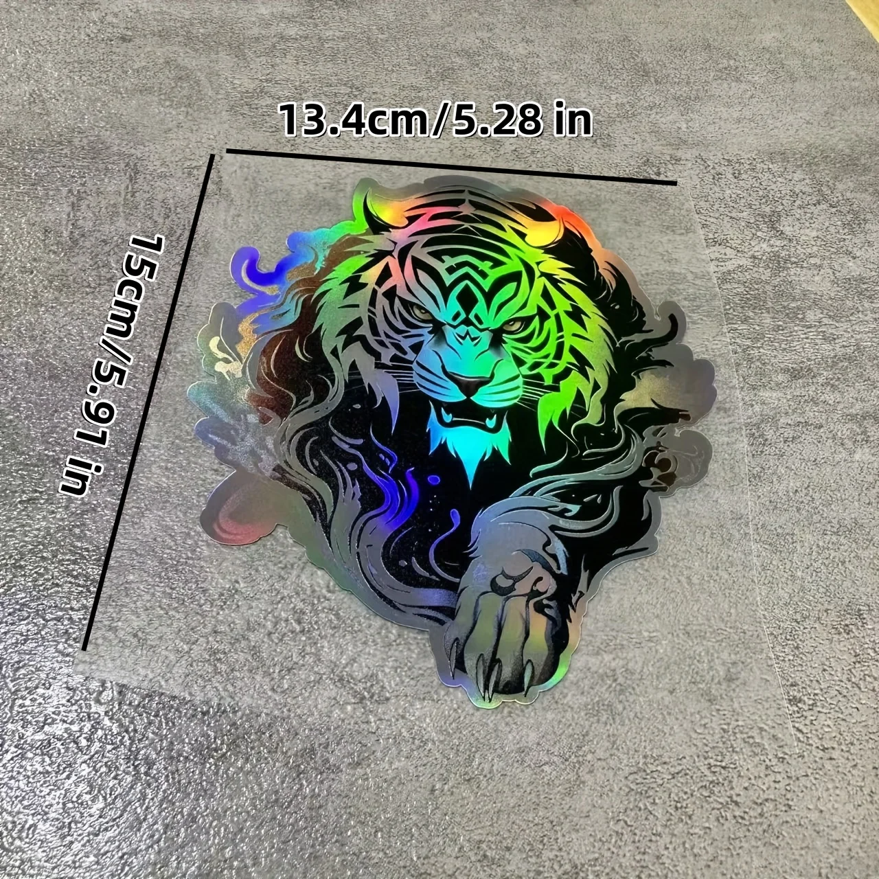 1Pc Holographic Mysterious Tiger Sticker, Waterproof Colorful Vinyl Decal for Car Laptop Motorcycle
