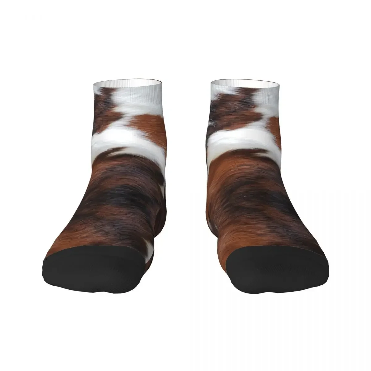 Fashion Printing Cowhide Leather Socks For Women Men Stretch Summer Autumn Winter Animal Fur Texture Crew 