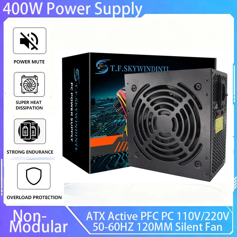 

400W Power Supply ATX Active PFC PC Non-Modular 110V/220V 50-60HZ 120MM Silent Fan High Efficiency Power Supply Energy Saving