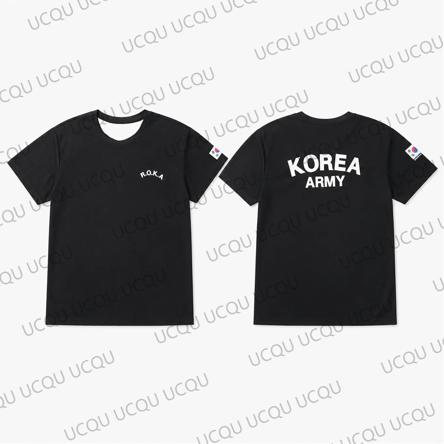 Korean Army T Shirt Black Cotton Short Sleeve Korea Flag Oversized Military Style Unisex Casual Training Tee Men Women