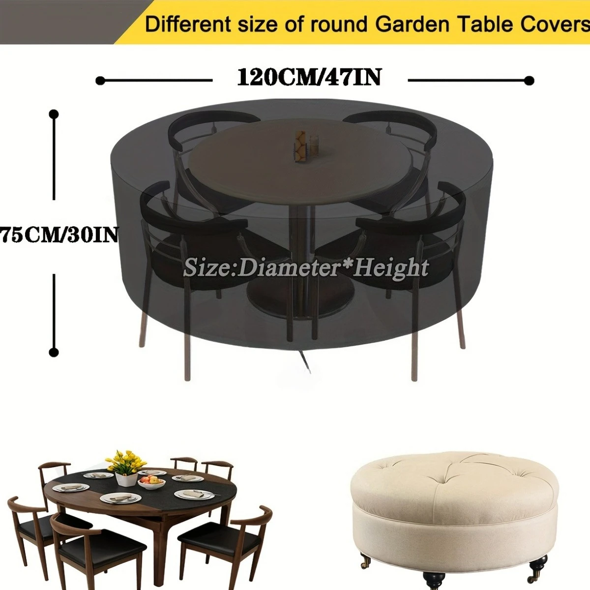 10 사이즈 원형 파티오 가구 커버는 대부분의 원형 테이블에 맞습니다. 내구성 있는 패브릭 커버, 찢김 방지 먼지 커버