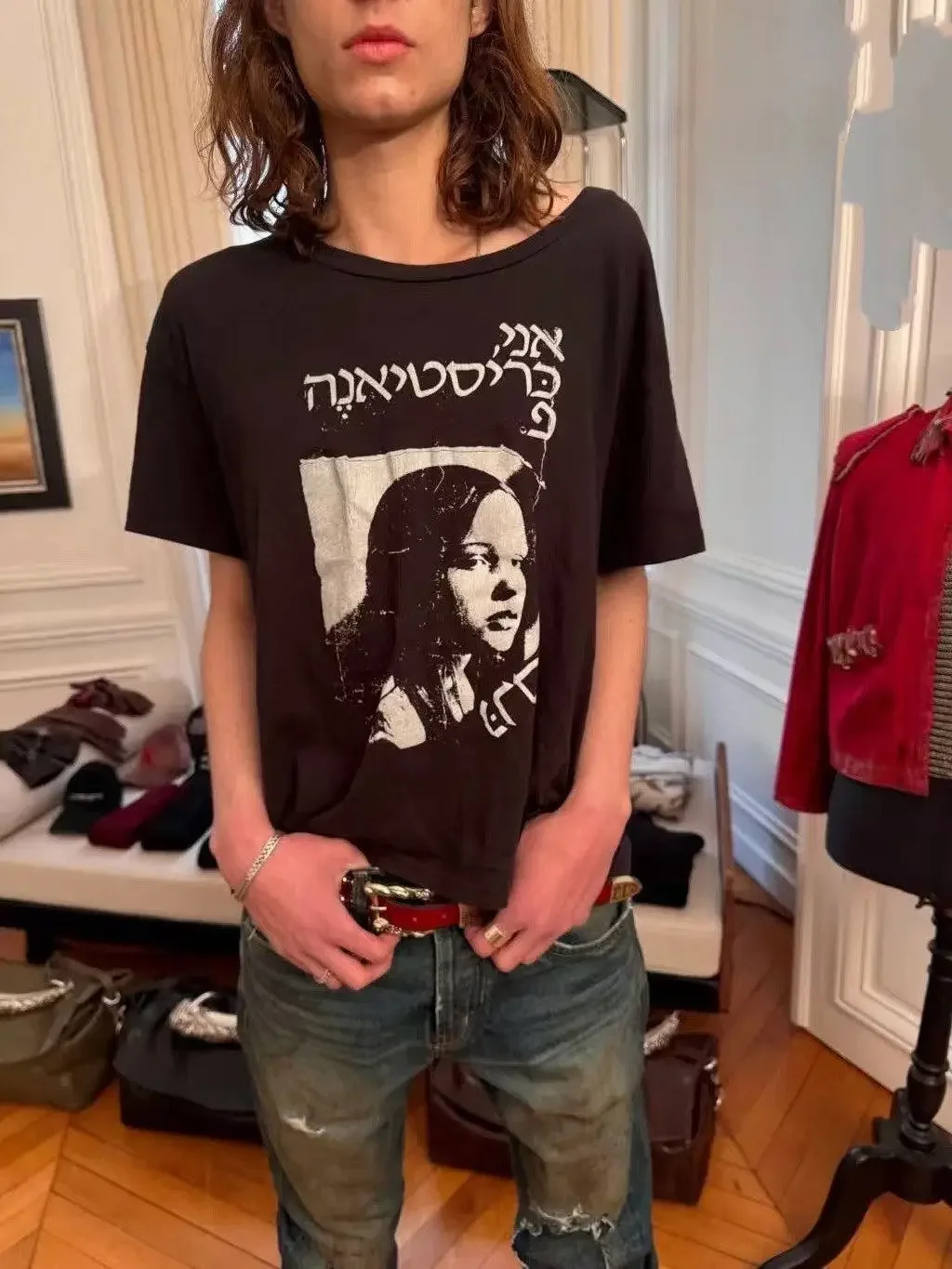 ER/D Girl Portrait Print Old Short Sleeve T-Shirt 24FW
