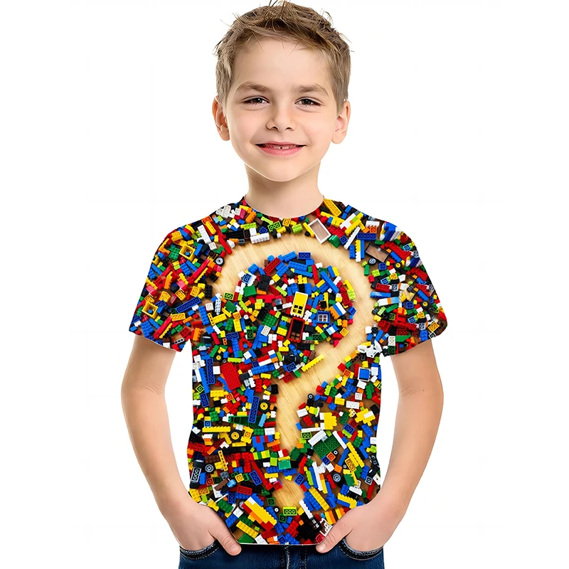 Kids T-shirt Building Blocks 3D Printed T Shirt Boy Clothes Girl Tees Boys T-shirts Summer Children Shirt Short Sleeve Kids Tops