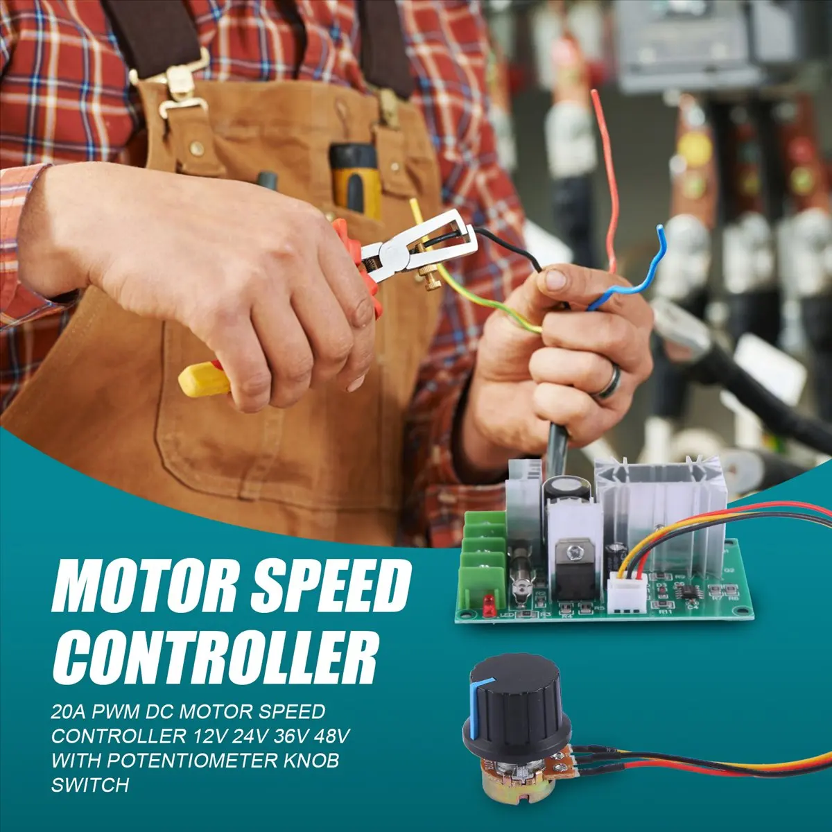 ABGN 20A PWM DC Motor Speed Controller 12V 24V 36V 48V with Potentiometer Knob Switch