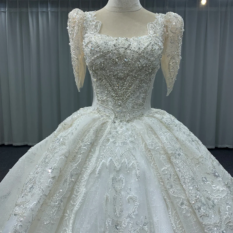 Aangepaste lange damesjurk voor bruiloft organza baljurk vierkante kraag trouwjurken voor vrouwen kralen MN198 Robe De Mariée