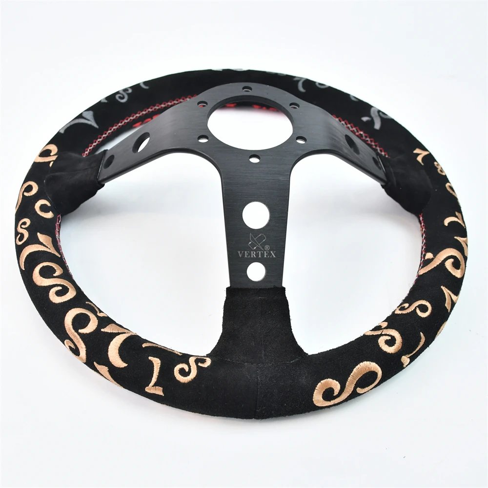 VERTEX 320mm Car Steering Wheel Deep Dish 6 Bolts Universal Sports Steering Wheel With Leather Embroider 3
