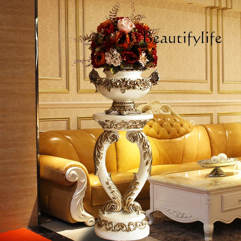 Floor Vase Suit European Court Retro Roman Column Living Room Hallway Decoration Simulation Flower Arrangement