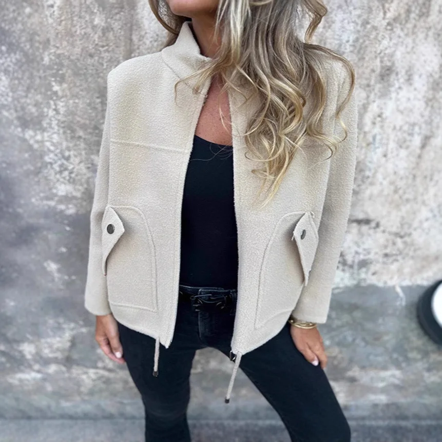 Fall/Winter 2025 New Women's Casual Tweed Lapel Tether Fake Pocket Blazer