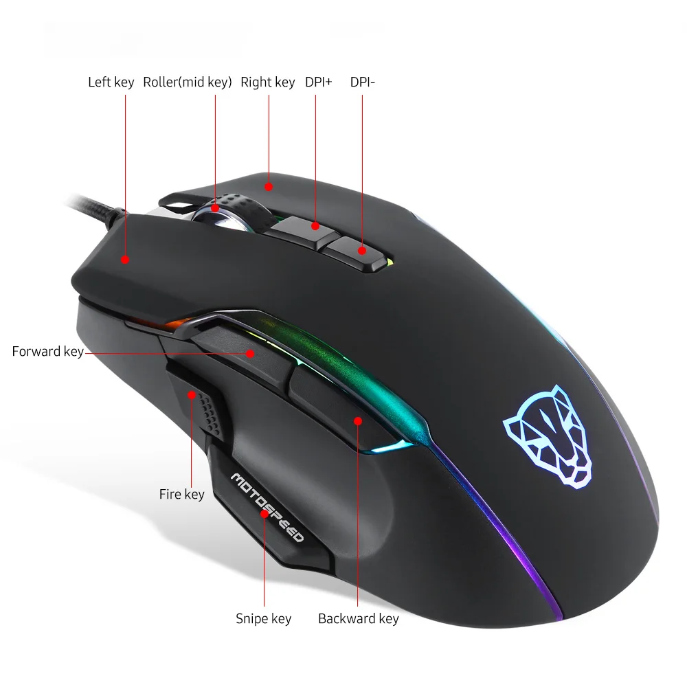 Motospeed V90 Wired Gaming Mouse 50000 DPI 20G Acceleration PMW3325 Sensor Office Game Mouse Macro Drive  For Laptop PC