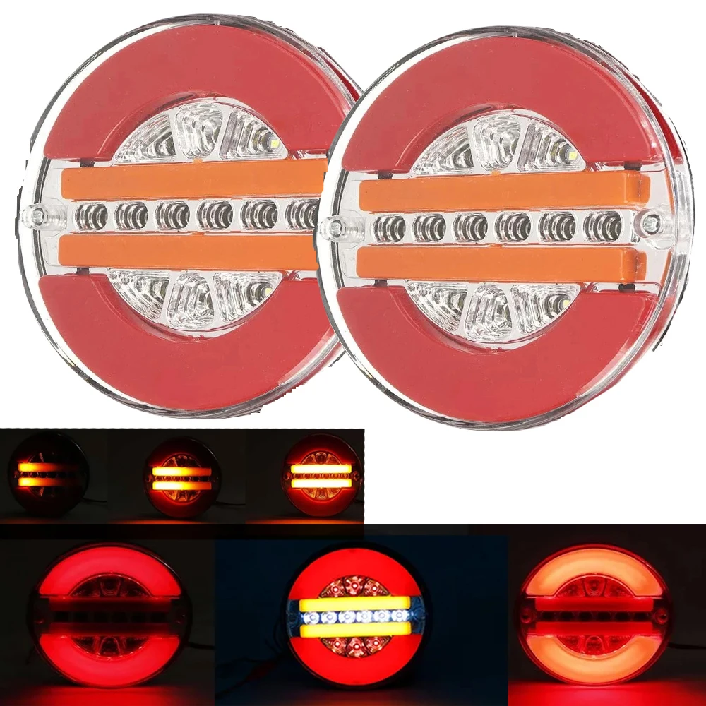 

2 шт., 12 В, 24 В, 5,3 дюйма, круглый светодиодный задний фонарь прицепа с стоп-сигналом, DRL, указатель поворота, автомобиль, грузовик, корабль, автобус, караван, грузовик, грузовик, грузовик, автофургон