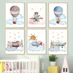 Boho Balloon Airplane Bear Rabbit Elephant Nursery Posters Cartoon Wall Art Print Canvas Painting Baby Kids Room Decor Pictures