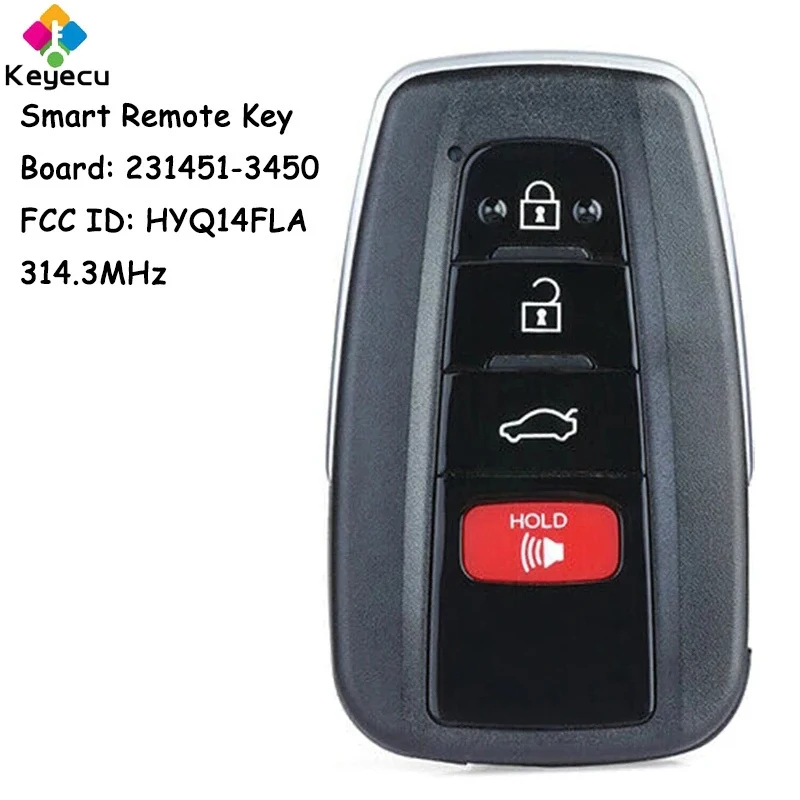 KEYECU Smart Remote Control Car Key With 4 Buttons 314.3MHz for Toyota Camry 2018 2019 2020 2021 2022 Fob HYQ14FLA, 231451-3450