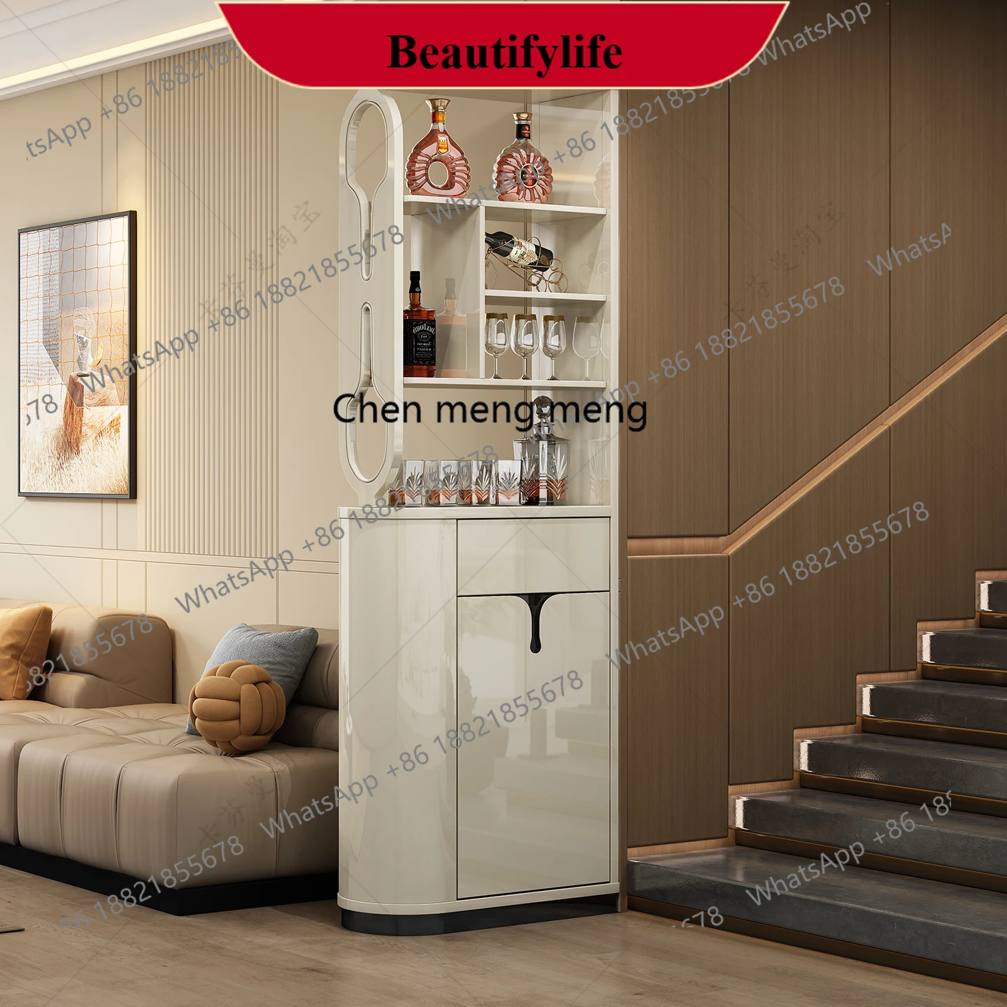 

E153 Living room screen partition, cream wind porch cabinet, double-sided wine cabinet, shoe cabinet integrated against the wall